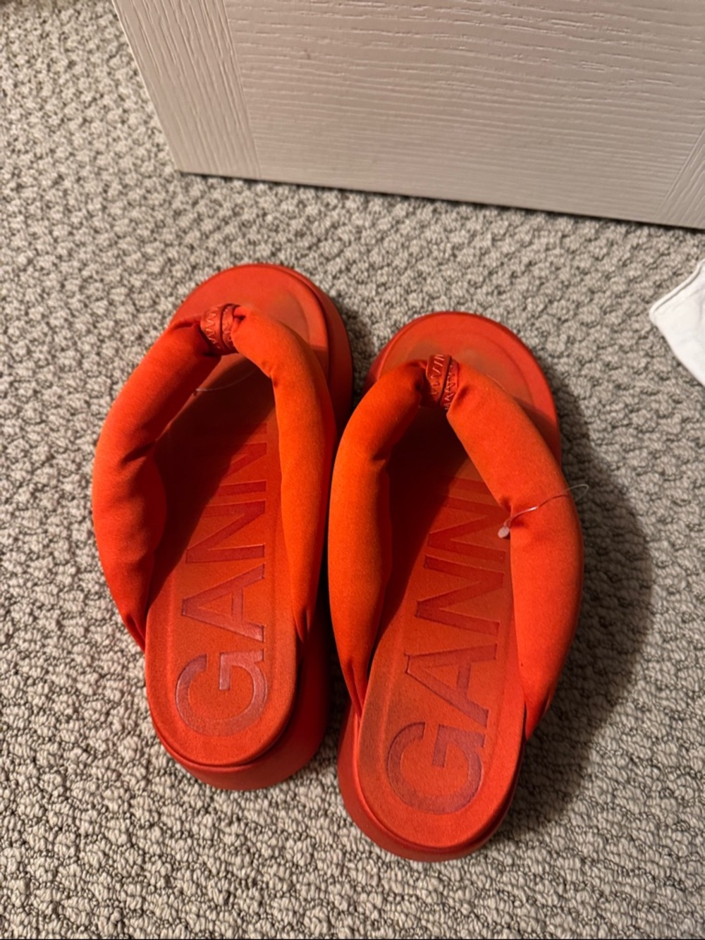 Ganni Bright Orange Padded Platform Thong Sandals